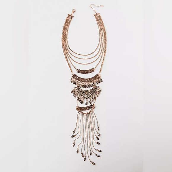 FREE PEOPLE Rapture Boho Layered Statement Necklace In Gold $87. - Picture 2 of 6